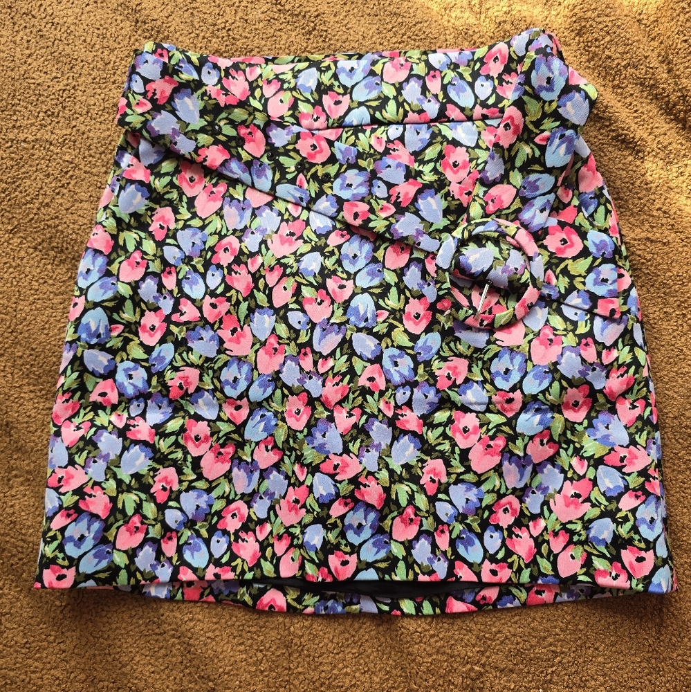 ZARA FLORAL PRINT SKIRT WITH BELT Size S